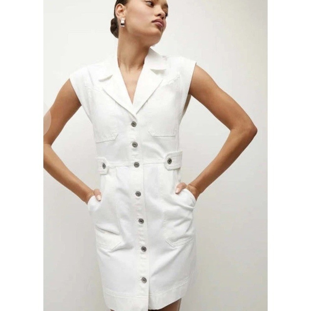Veronica Beard 'Jax Denim Button Front Sleeveless Mini Dress White